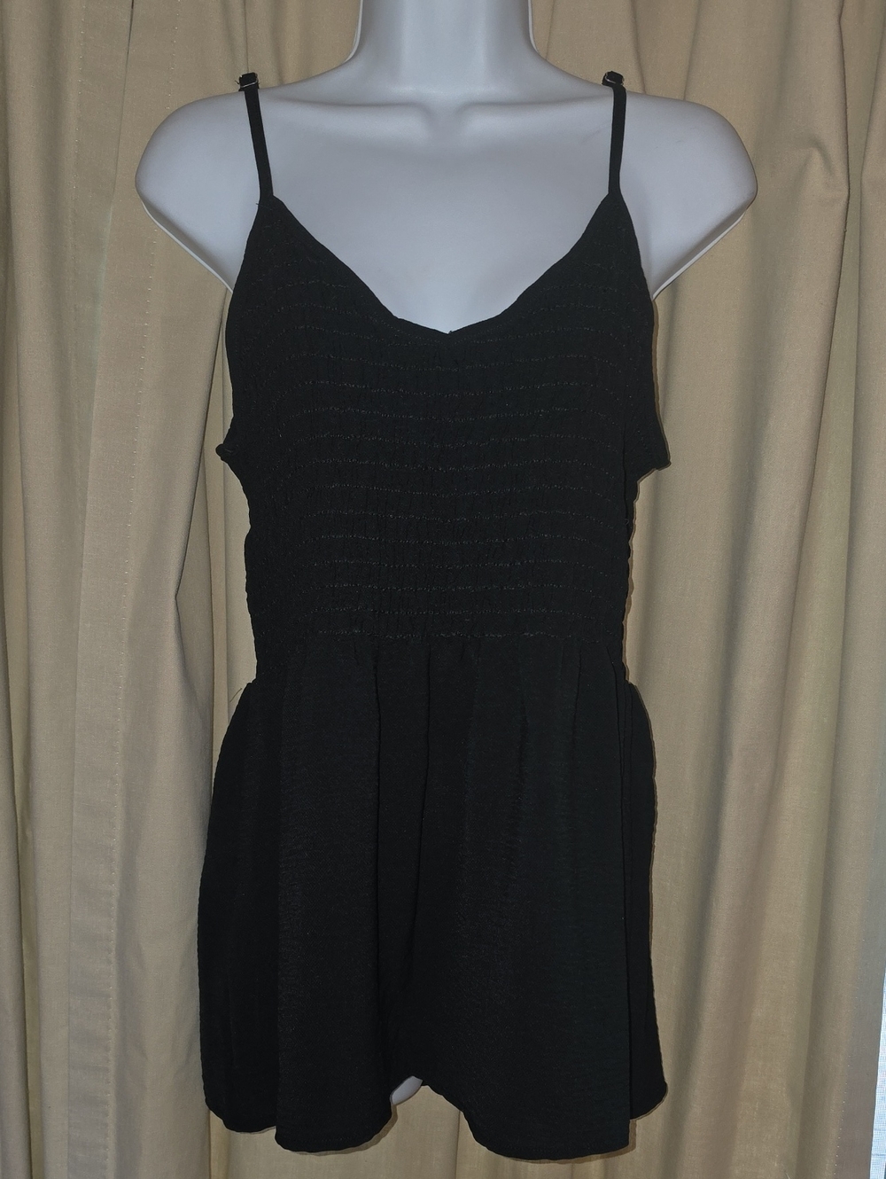 1.4.3. Story by Line Up Black Smocked Spaghetti-Strap Tunic
